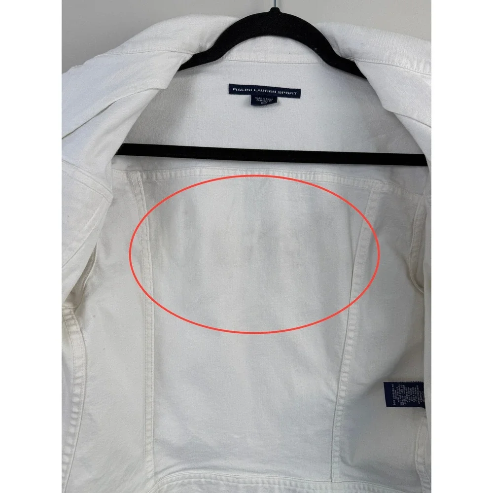 Ralph Lauren Sport Denim Jacket Women's Medium White Cotton Blend Trucker Jacket - Picture 7 of 7